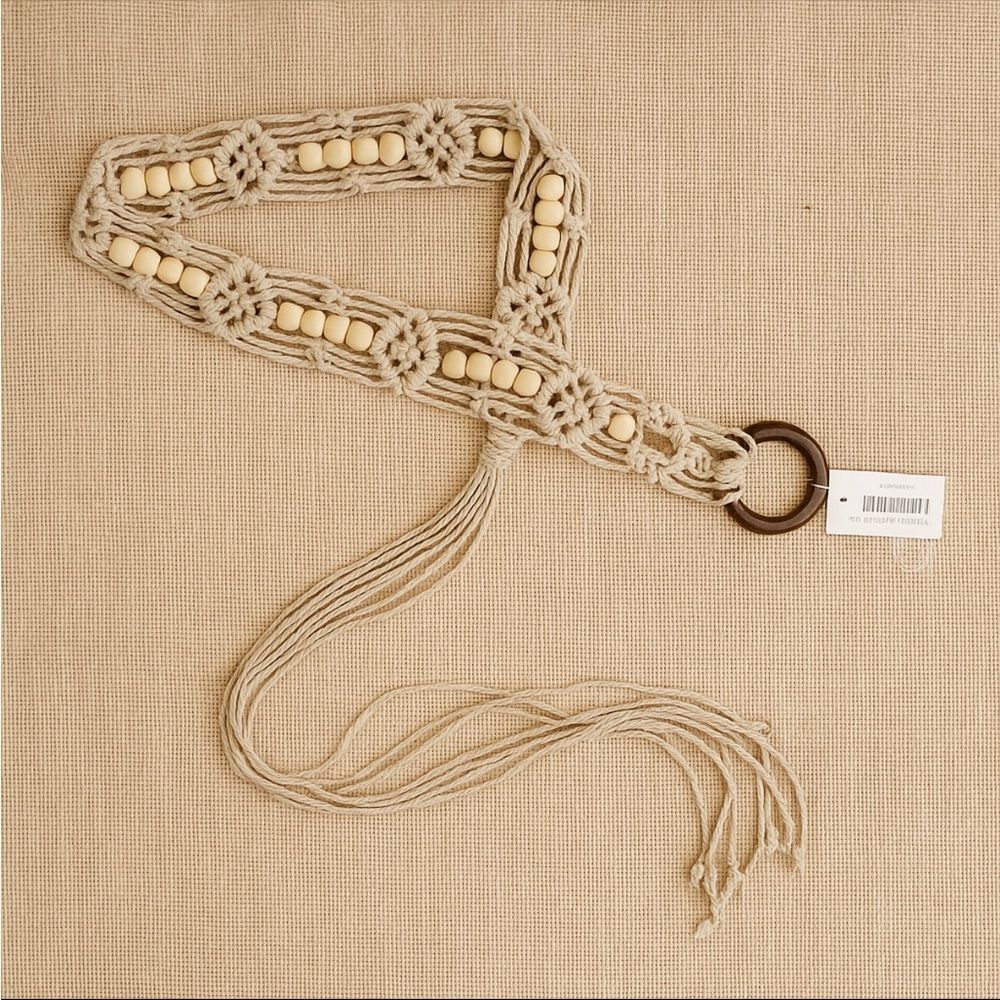 S O L D : Macrame Woven Rattan Straw Rope Braid Waist Belt O-Ring Wooden Buckle - Picture 1 of 15